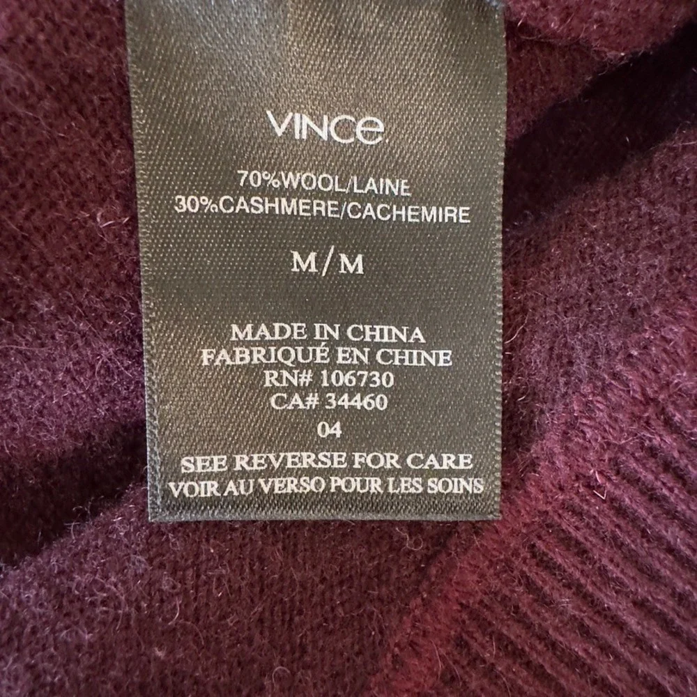 VINCE Men's Burgundy Ombré Dip-dyed Crewneck Sweater-Wool Cashmere Blend-Sz Med - Picture 9 of 13